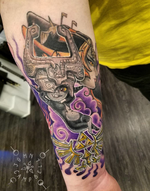 Full Color Zelda Ocarina of Time sleeve tattoo by John Campbell at Sacred Mandala Studio tattoo parlor in Durham, NC.